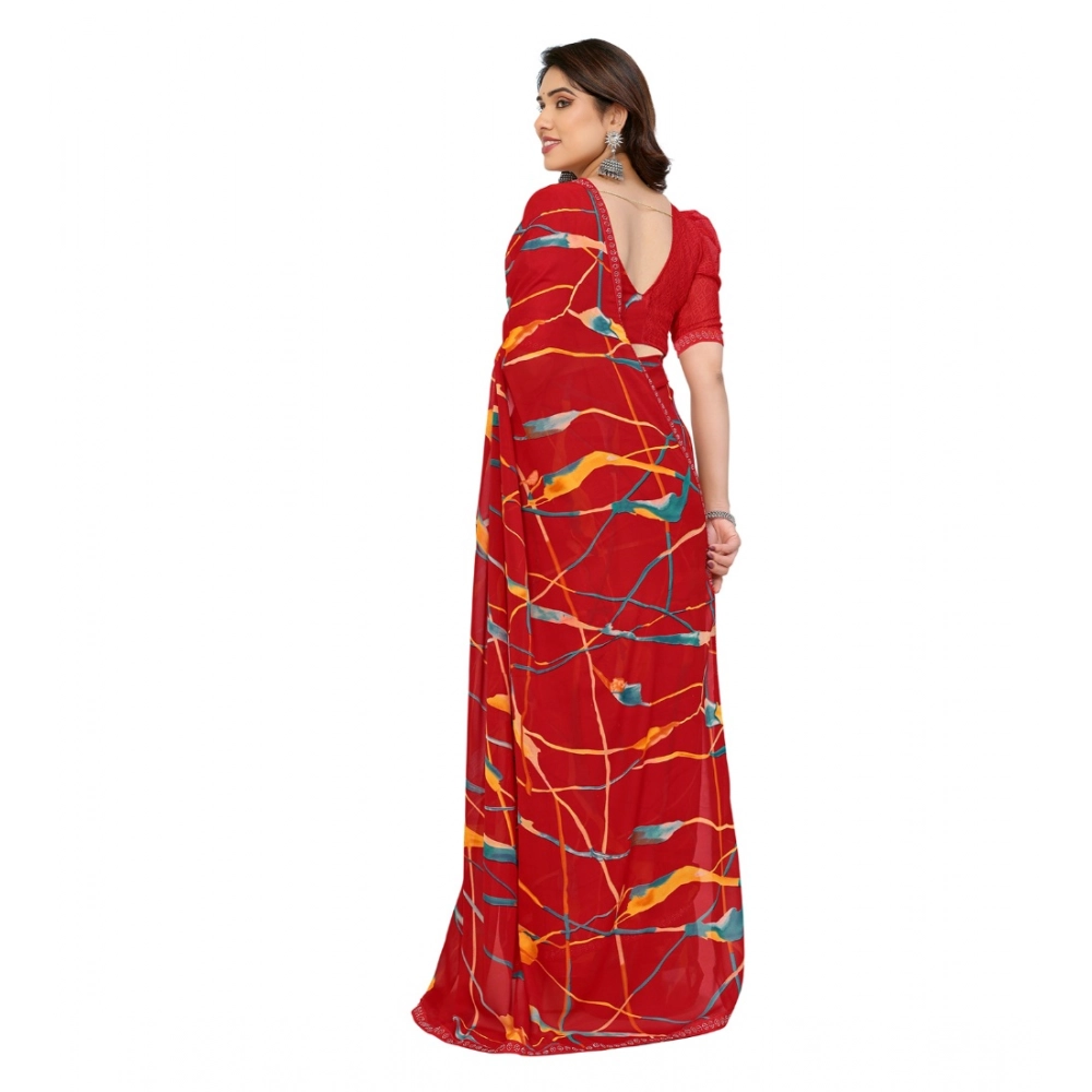 Women's Georgette Printed Saree With Unstitched Blouse 5.5Mtr (Red) Women's Georgette Printed Saree With Unstitched Blouse 5.5Mtr (Red)