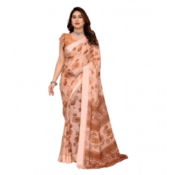 Women's Georgette Printed Saree With Unstitched Blouse 5.5Mtr (Brown)