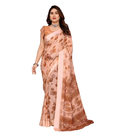 Women's Georgette Printed Saree With Unstitched Blouse 5.5Mtr (Brown)