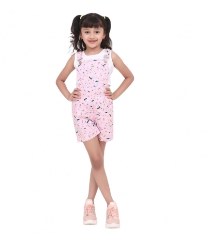 Girl's Inner- Cotton Printed Sleeveless Dungaree (Light Pink)