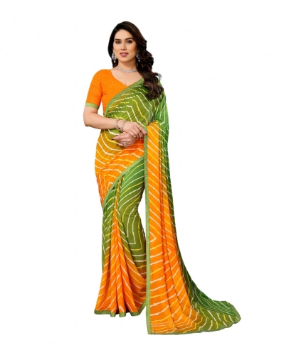 Women's Georgette Printed Saree With Unstitched Blouse 5.5Mtr (Green)