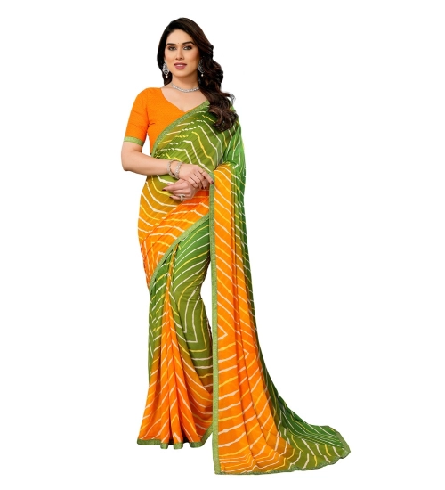 Women's Georgette Printed Saree With Unstitched Blouse 5.5Mtr (Green)