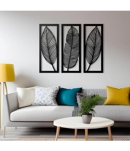 Wooden 3 Pieces Leaf Wall Art Panel Frame for Home Decor