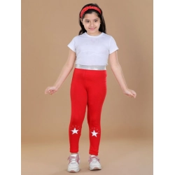 Girl's Cotton Lycra Star Print Elasticated Leggings (Red)