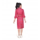 Girl's Knitted Printed 3/4 th Sleeve Close Neck Dress (Pink)