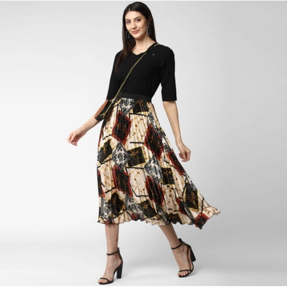 Women's Satin Pleated Elasticated Skirt (Multicolor) Women's Satin Pleated Elasticated Skirt (Multicolor)
