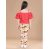 Girl's Cotton Floral Elasticated Jegging and Top Set (Red)