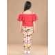 Girl's Cotton Floral Elasticated Jegging and Top Set (Red) Girl's Cotton Floral Elasticated Jegging and Top Set (Red)