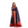 Dropship Women's Litchi silk Printed Saree With Unstitched Blouse (Blue)