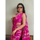 Women's Satin Crepe Printed Saree With Unstitched Blouse 5.5Mtr (Pink)