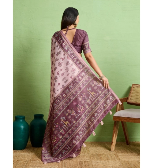 Women's Silk Blend Printed Saree With Unstitched Blouse 5.5Mtr (Grey)