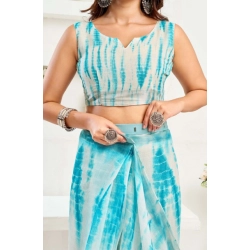 Women's Faux Linen Abstract Print Ready to wear Saree With Unstitched Blouse 5.5Mtr (Multicolor)