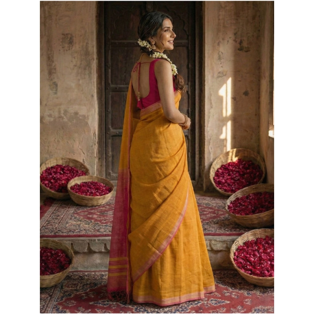 Women's Cotton Printed Saree With Unstitched Blouse 5.5Mtr (Yellow) Women's Cotton Printed Saree With Unstitched Blouse 5.5Mtr (Yellow)