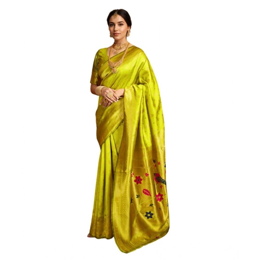 Women's Silk Blend Zari Weaving Saree With Unstitched Blouse 5.5Mtr (Lime-Green) Women's Silk Blend Zari Weaving Saree With Unstitched Blouse 5.5Mtr (Lime-Green)