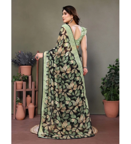 Women's Chiffon Printed Saree With Unstitched Blouse 5.5Mtr (Green) Women's Chiffon Printed Saree With Unstitched Blouse 5.5Mtr (Green)