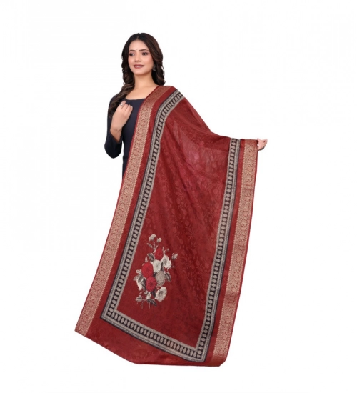 Women's chanderi silk  Printed Dupatta (Maroon, Length: 2 Mtr)