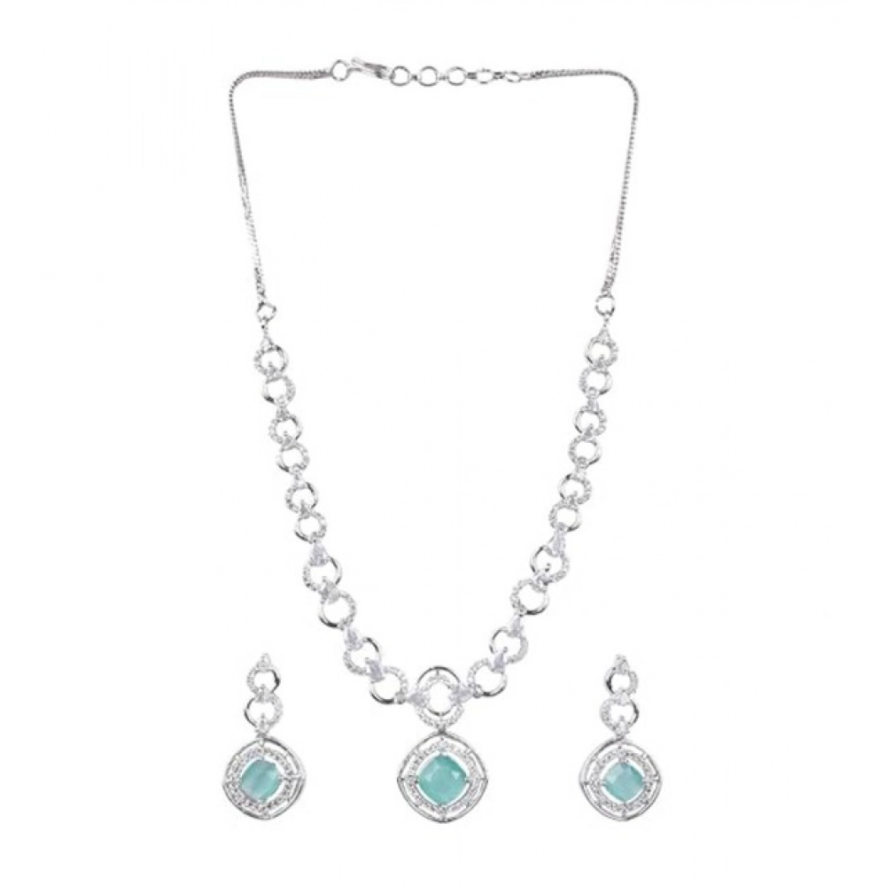 Women's Brass Silver Plated Necklace set (Turquoise)