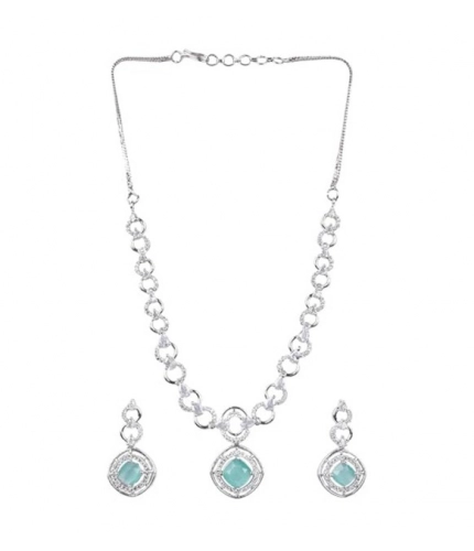Women's Brass Silver Plated Necklace set (Turquoise)