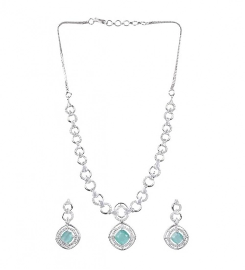 Women's Brass Silver Plated Necklace set (Turquoise)
