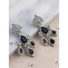 Women's Brass Silver Plated Drop Earrings (Blue)