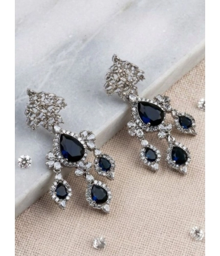 Women's Brass Silver Plated Drop Earrings (Blue)