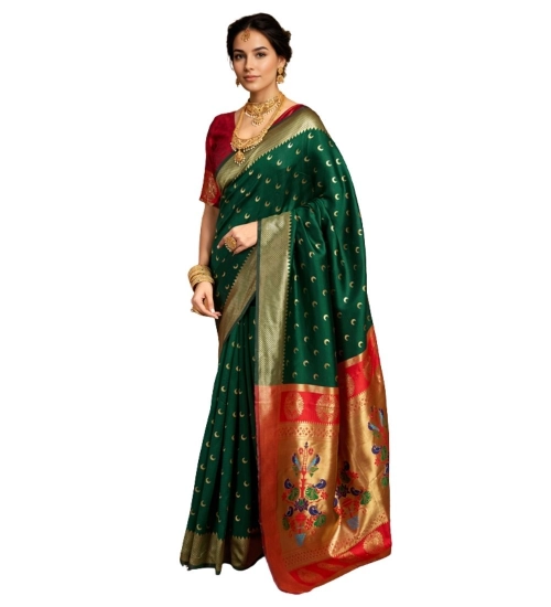 Women's Silk Blend Zari Woven Saree With Unstitched Blouse 5.5Mtr (Green)