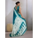 Women's Satin Crepe Printed Saree With Unstitched Blouse 5.5Mtr (Sky Blue)