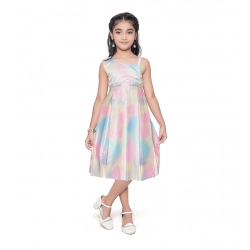 Girl's Satin Soild Sleeve Less Designer Neck Dress (Multicolor)