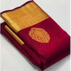 Women's Soft Lichi Silk Printed Saree With Unstitched Blouse 5.5Mtr (Maroon)