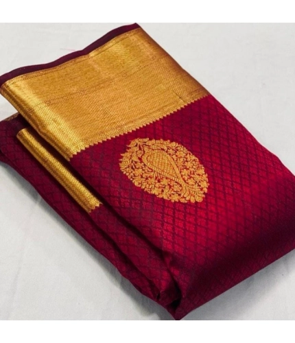 Women's Soft Lichi Silk Printed Saree With Unstitched Blouse 5.5Mtr (Maroon)