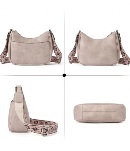 Women's PU Leather Zipper Sling Bag (Beige)
