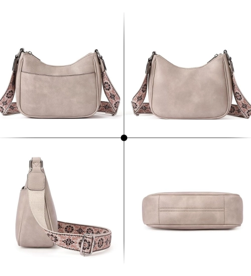 Women's PU Leather Zipper Sling Bag (Beige)