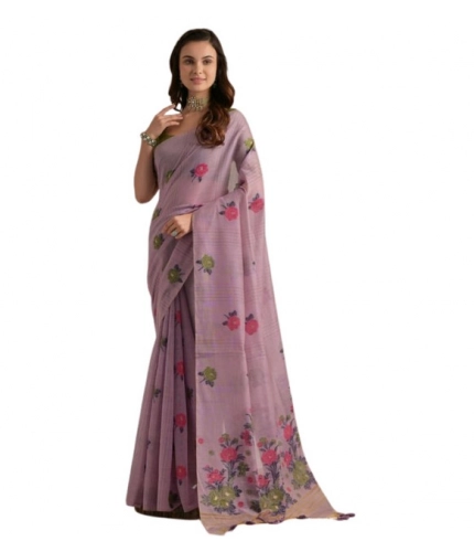 Women's Blended_Cotton Floral Motifs And Woven Buttas Saree With Unstitched Blouse 5.5Mtr (Lavender) Women's Blended_Cotton Floral Motifs And Woven Buttas Saree With Unstitched Blouse 5.5Mtr (Lavender)