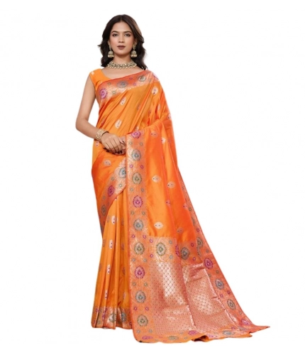 Women's Faux_Banarasi_Silk Woven Saree With Unstitched Blouse 5.5Mtr (Orange) Women's Faux_Banarasi_Silk Woven Saree With Unstitched Blouse 5.5Mtr (Orange)