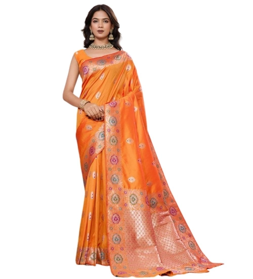 Women's Faux_Banarasi_Silk Woven Saree With Unstitched Blouse 5.5Mtr (Orange)
