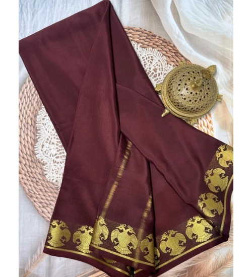 Women's Crepe Chit Pallu Solid Saree With Unstitched Blouse 5.5Mtr (Brown)