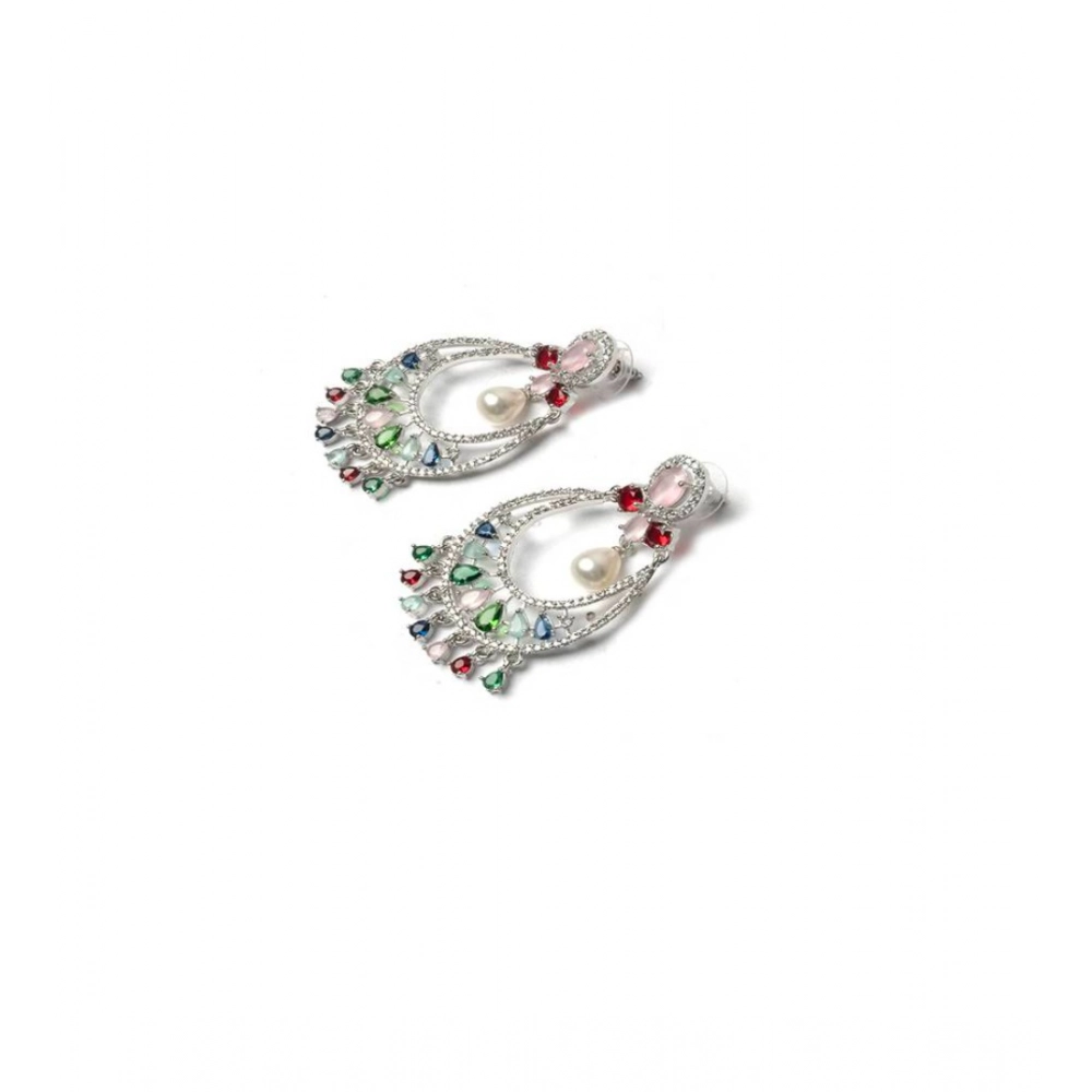 Women's Brass Silver Plated Chandbali Earrings (Multicolor) Women's Brass Silver Plated Chandbali Earrings (Multicolor)