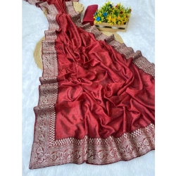 Women's Silk Embroidred Saree With Unstitched Blouse 5.5Mtr (Red)