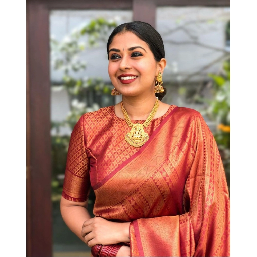 Women's Litchi silk Printed Saree With Unstitched Blouse (Red) Women's Litchi silk Printed Saree With Unstitched Blouse (Red)