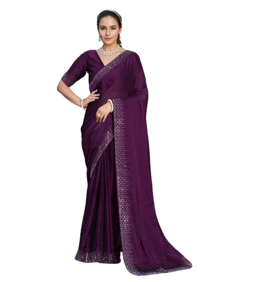Women's Rangoli Diamond Weaving - Stone Work Saree With Unstitched Blouse 5.5Mtr (Purple)
