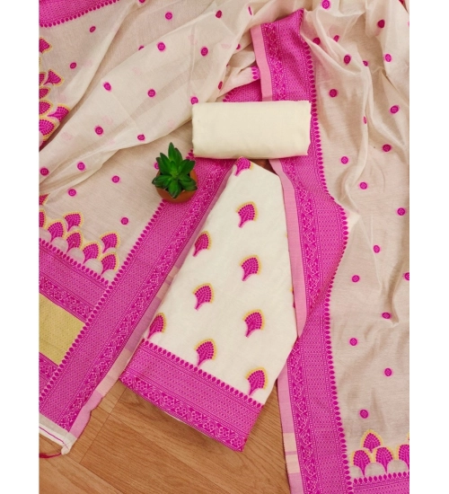 Women's Banarasi Silk Printed Unstitched Salwar Suit Material With Dupatta (Pink, 3Mtrs)