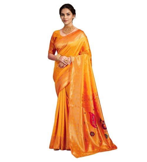Women's Silk Blend Zari Weaving Saree With Unstitched Blouse 5.5Mtr (Mustard)