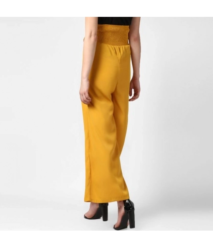 Women's Polyester Solid Smocked Trousers (Yellow)