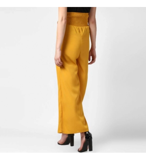 Women's Polyester Solid Smocked Trousers (Yellow) Women's Polyester Solid Smocked Trousers (Yellow)