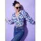 Women's Polyester Floral Long Sleeves Top (Blue) Women's Polyester Floral Long Sleeves Top (Blue)