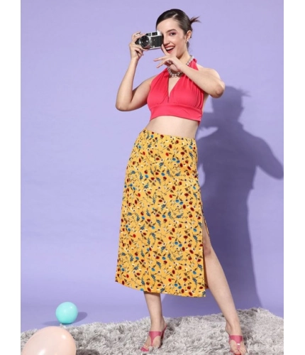 Women's Polyester Floral Side Zip Skirt (Multicolor)