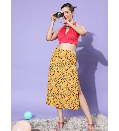 Women's Polyester Floral Side Zip Skirt (Multicolor)