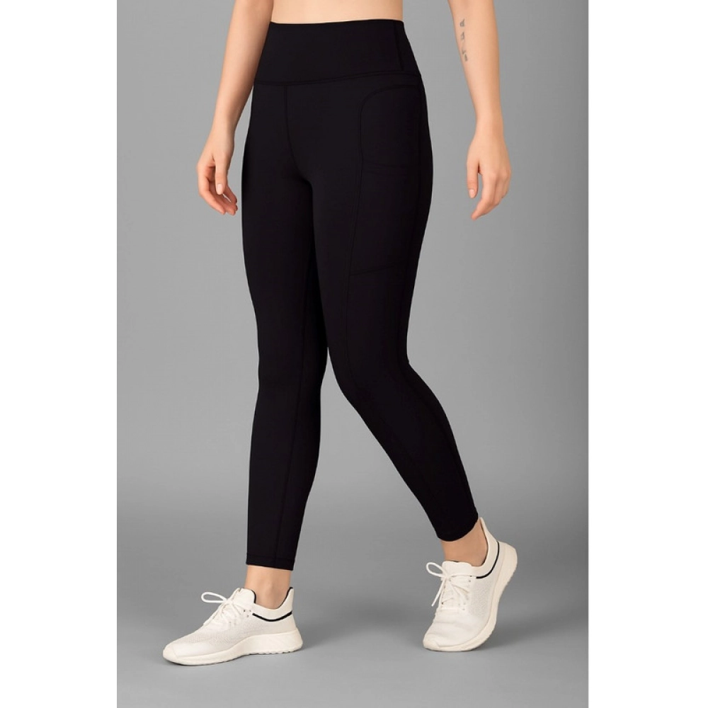 Dropship Women's Polyester Solid Ankle length High Waisted Tights (Black)