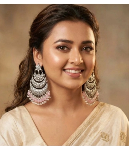 Women's Zinc Alloy Gold Plated Chandbali Earrings (Multicolor)