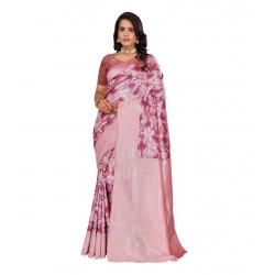 Women's Banarasi Silk Jaquard Woven Saree With Unstitched Blouse 5.5Mtr (Pink)